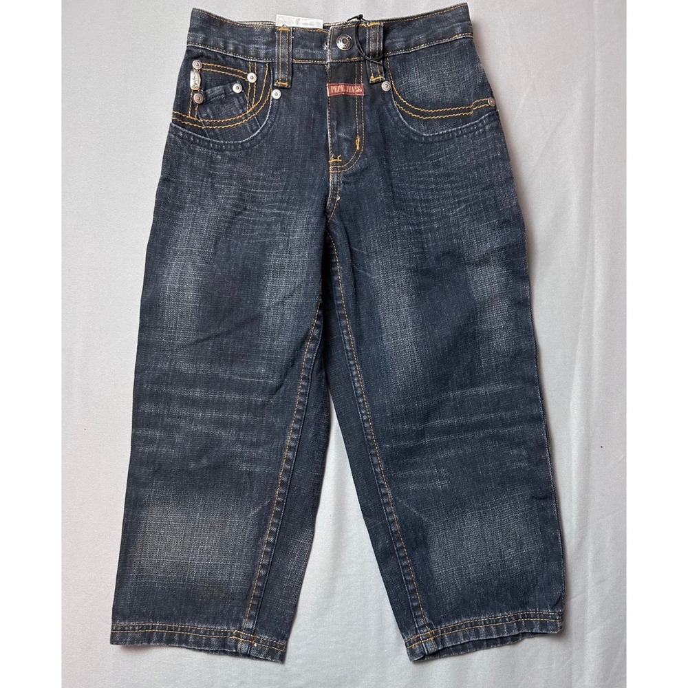 VTG Pepe Jeans London Jasper Kids Denim Jeans Chalk Aged Dark Wash Size 4 NWT